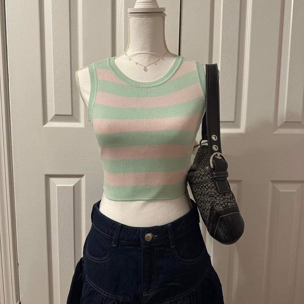 ZARA Striped Mint and Pink Sleeveless Top